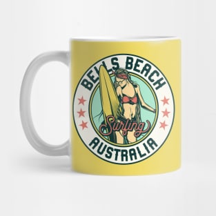 Vintage Surfing Badge for Bells Beach, Australia Mug